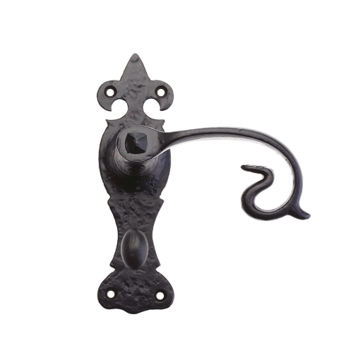 CURLY TAIL LEVER HANDLE ON FLEUR DE LYS BACKPLATE